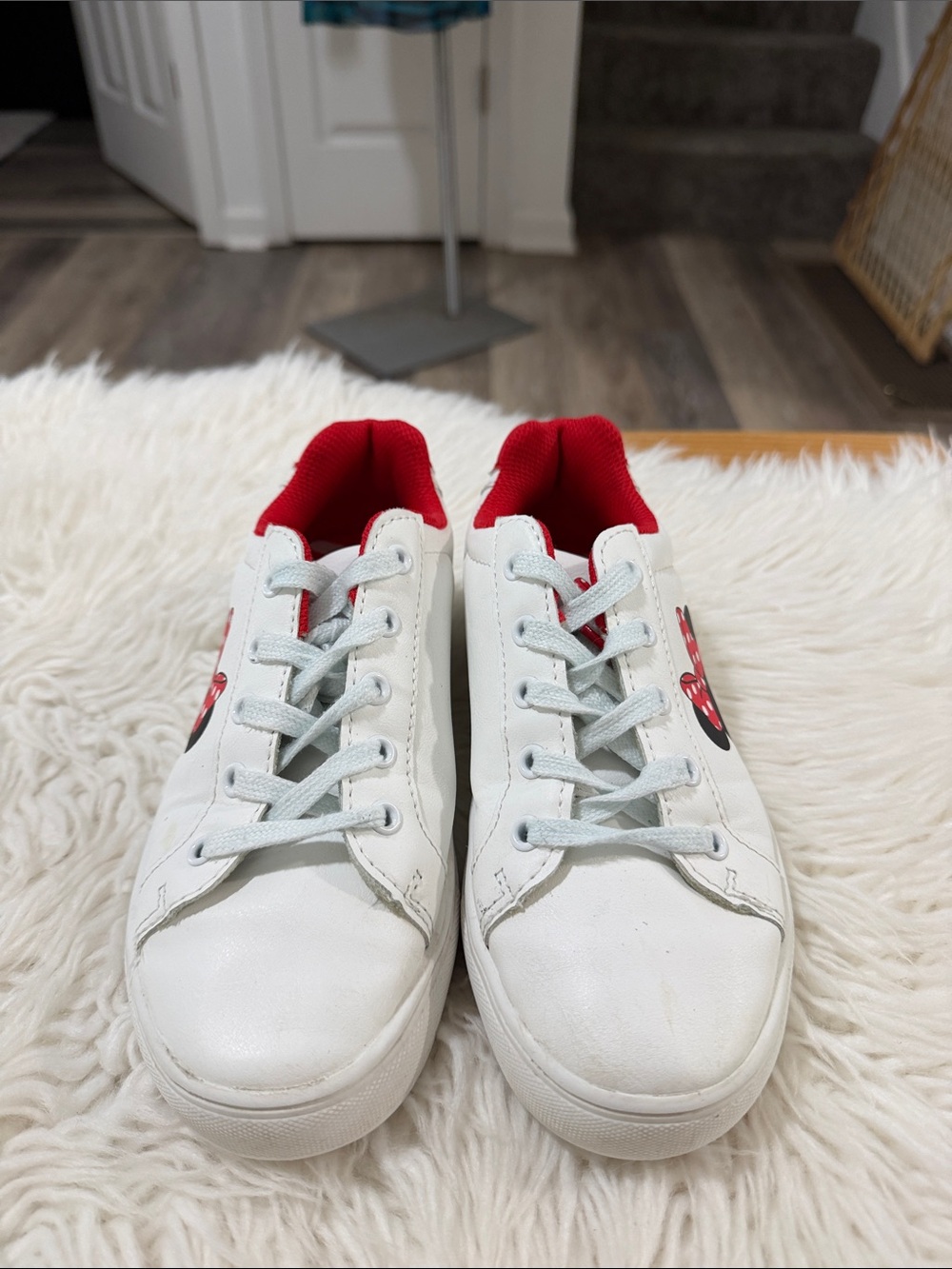 Disney White Sneakers with Red Interior and Minnie Accent Size 3